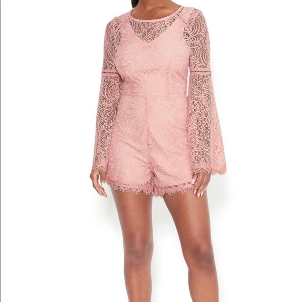 BEBE lace flare sleeve romper